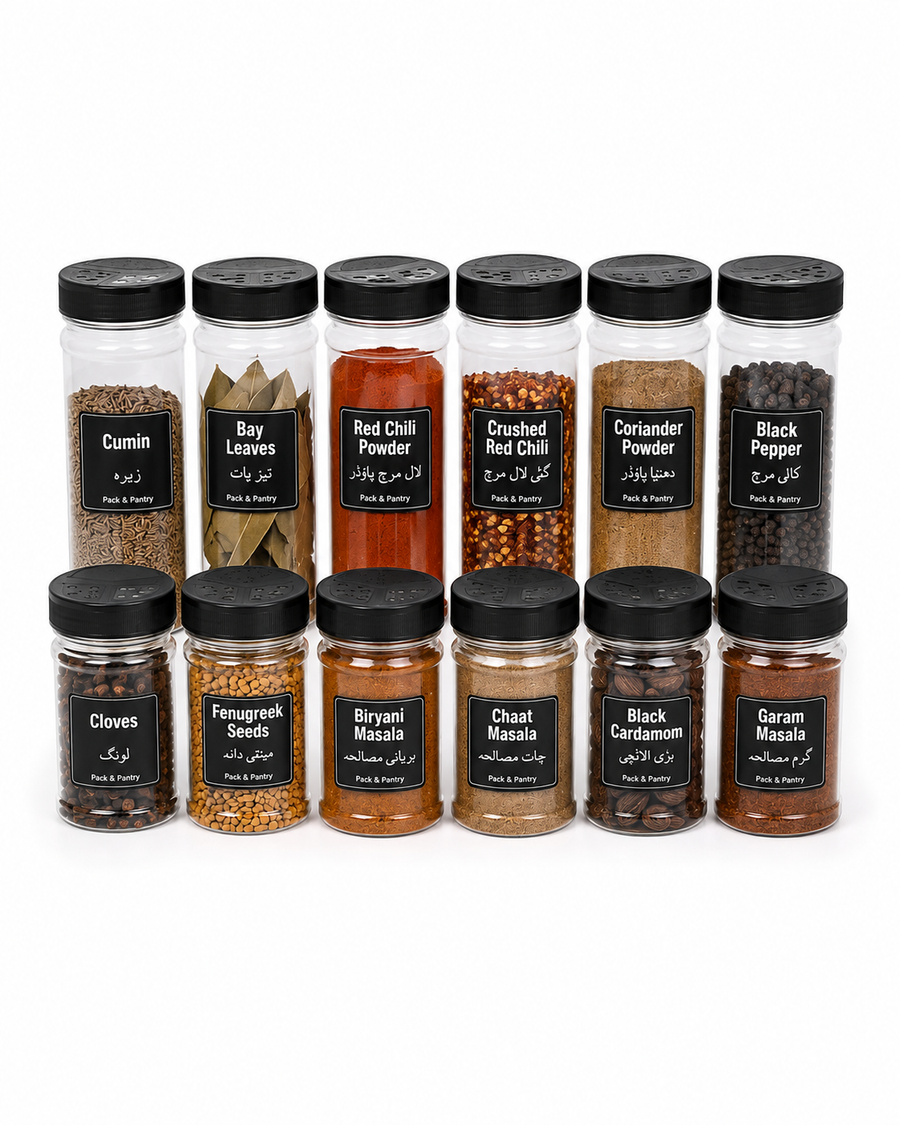FREE Delivery | 12-Piece Spice & Masala Jar Set – Kitchen Storage Solution - With Masala Stickers