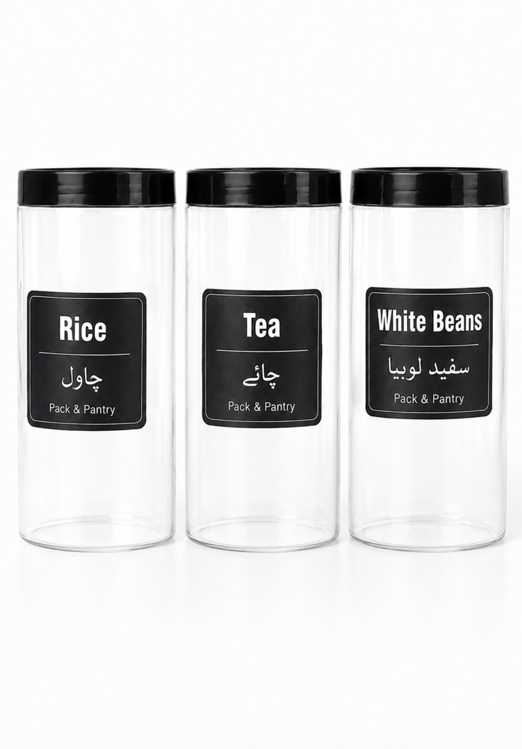 Pack of 3 – 1250ml Airtight Plastic Food Storage Jars - WITH STICKERS